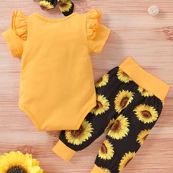 3pcs Newborn Infant "Little Miss" Print Romper Short Sleeve Flying Sleeve Round - Picture 2 of 7